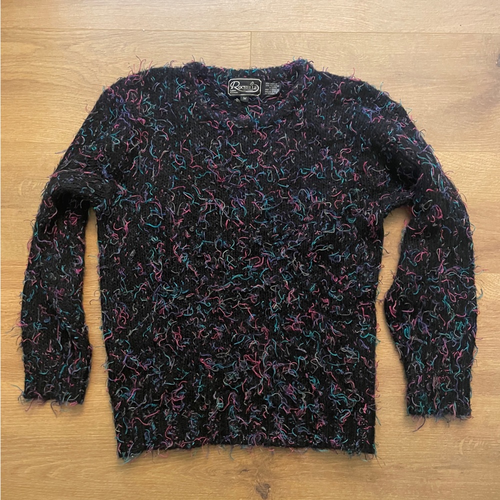 Vintage Fuzzy Black Multicolor Sweater